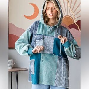 Oli & Hali Patchwork Hoodie in Blue and Gray